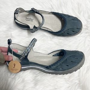 Jambu Navy Blue Apple Blossom Mary Jane Memory Foam Sandal Shoes Size 11